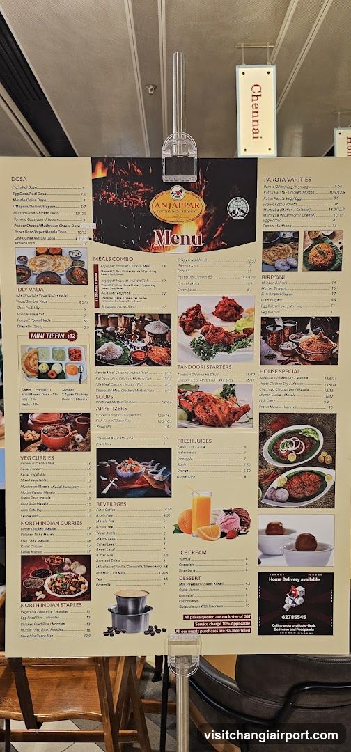 Anjappar Menu Board