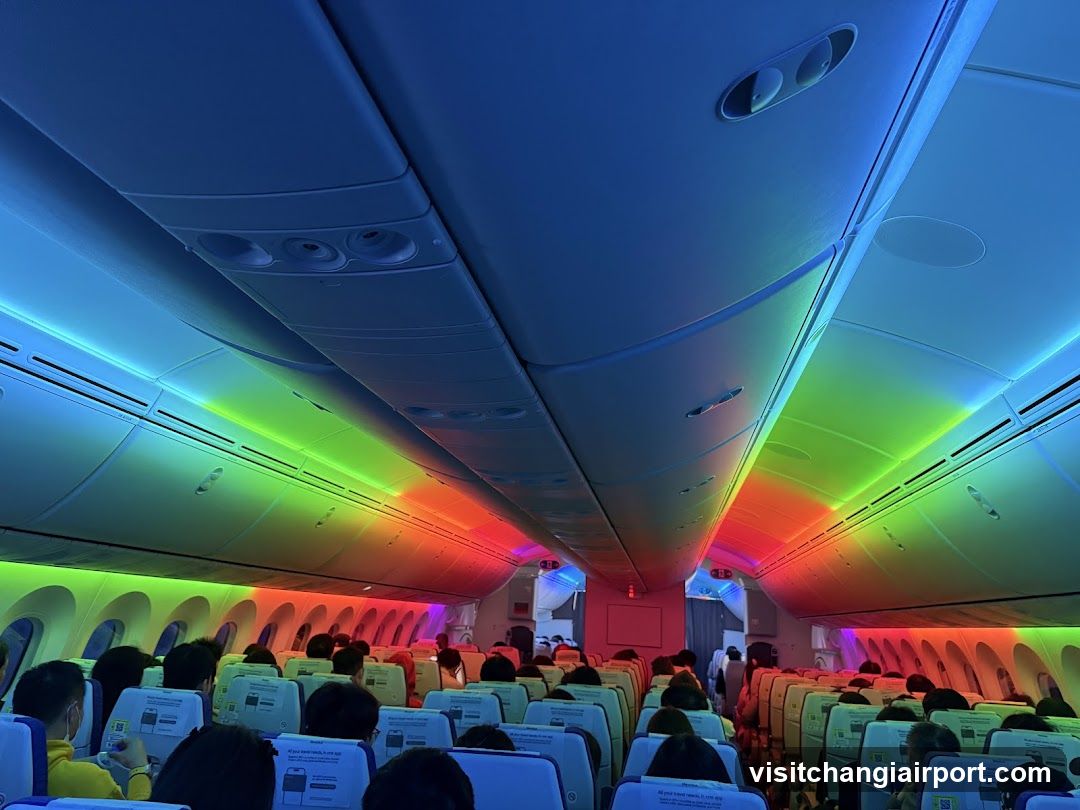 Airplane Interior with Rainbow Lighting