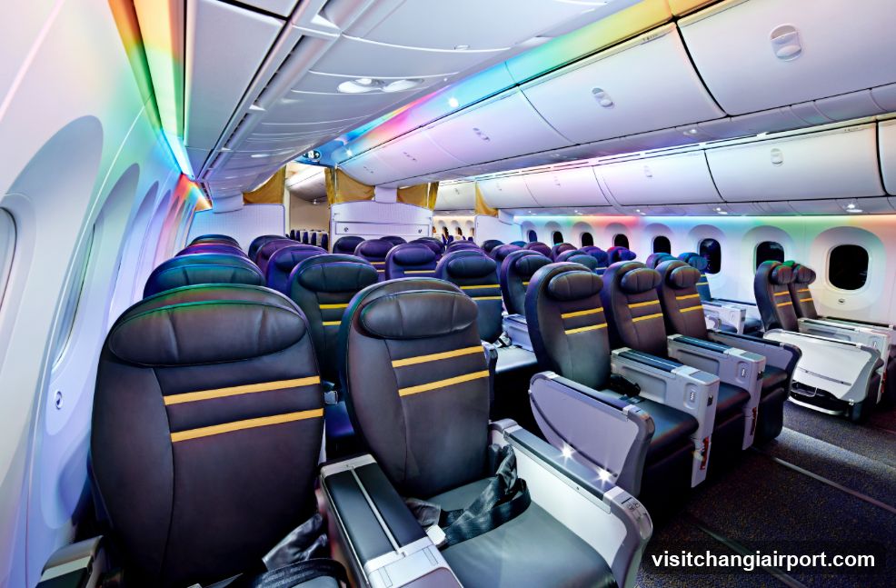 Airplane Interior with Colorful Lighting