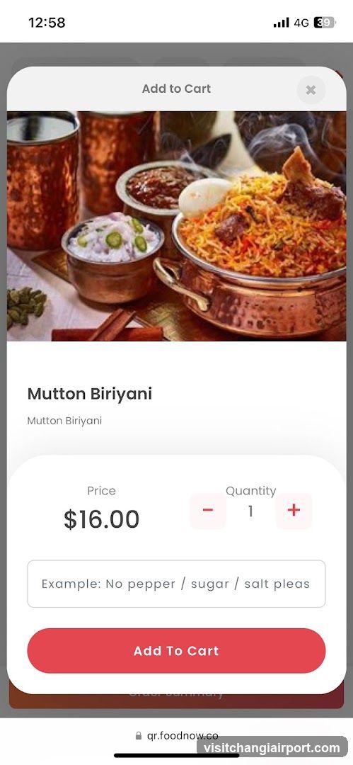 Mutton Biryani Order Screen