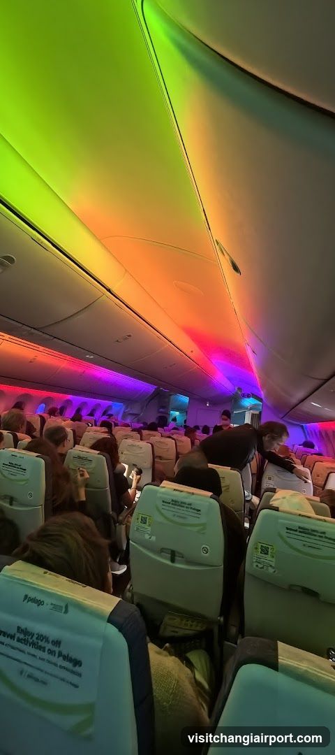 Airplane Interior with Colorful Lighting