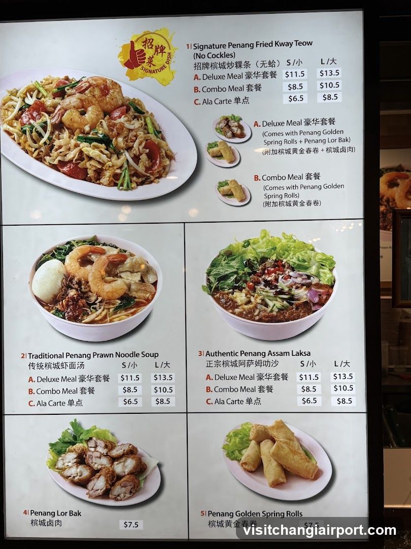 Penang Fried Kway Teow and Noodle Soup Menu