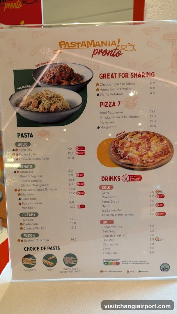Pastamania Pronto Menu
