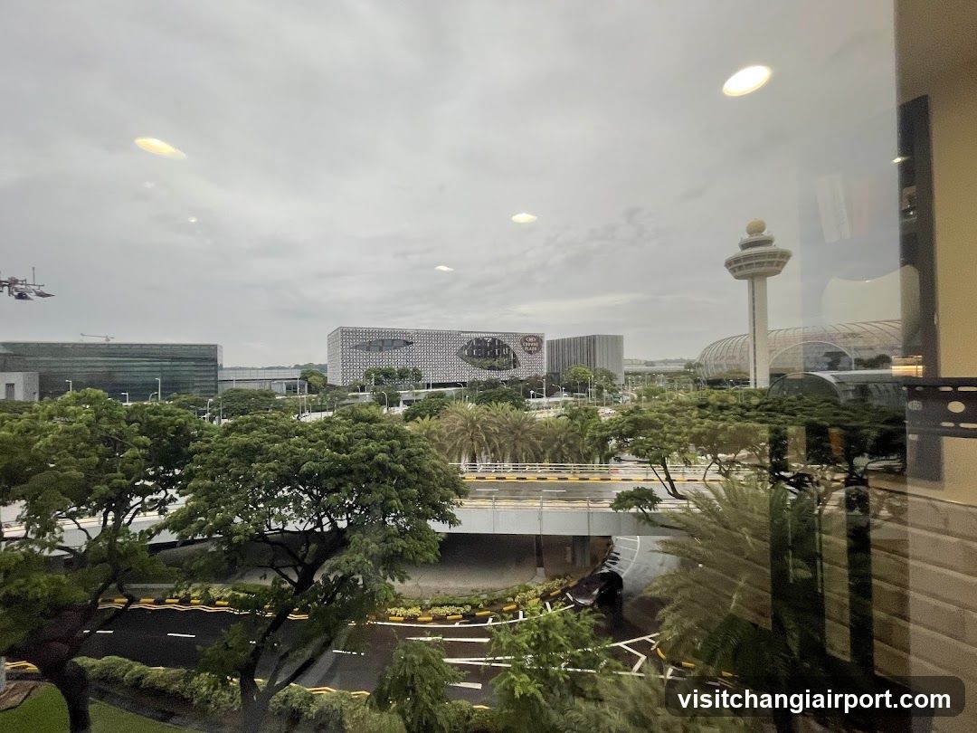 View from window overlooking airport area