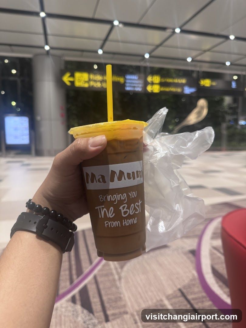 Iced coffee drink at airport terminal