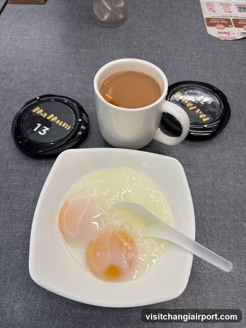 Breakfast with eggs and tea