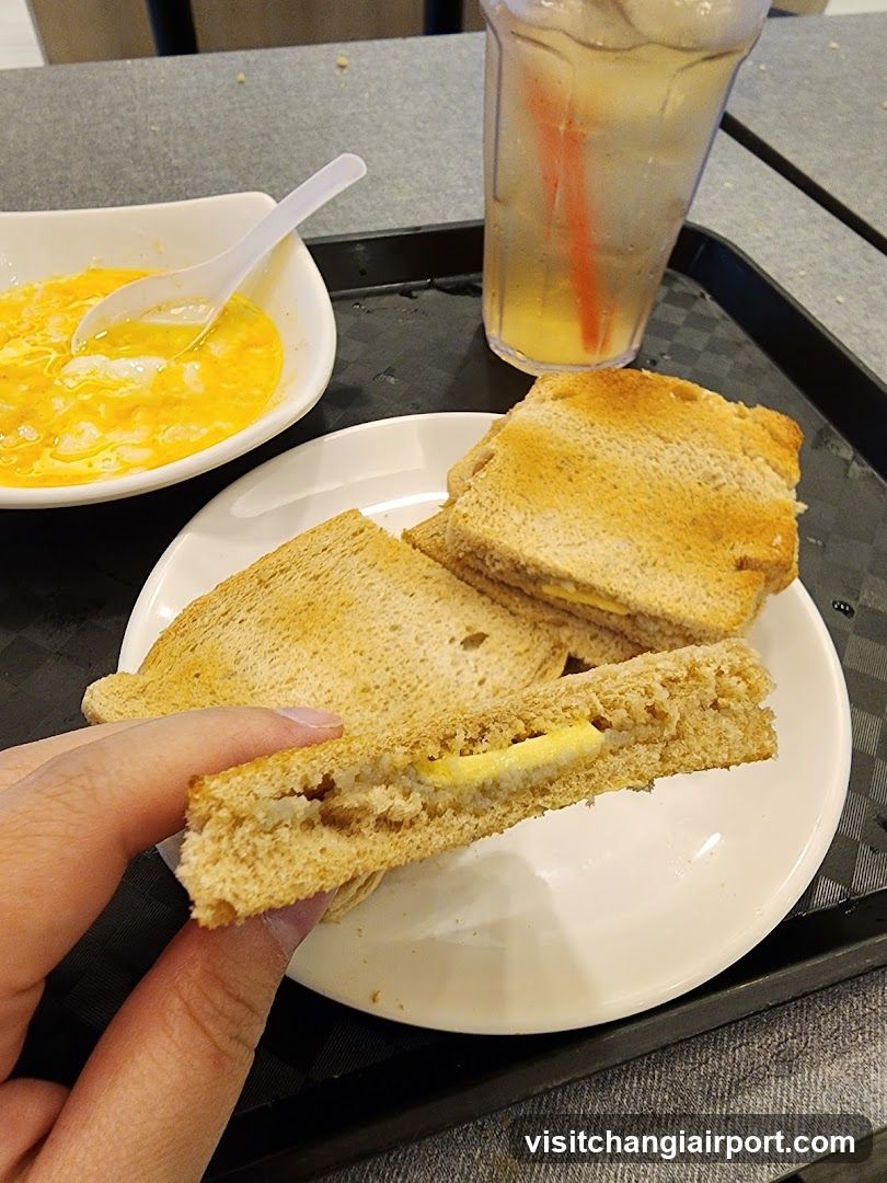 Breakfast Meal with Toast and Egg Soup