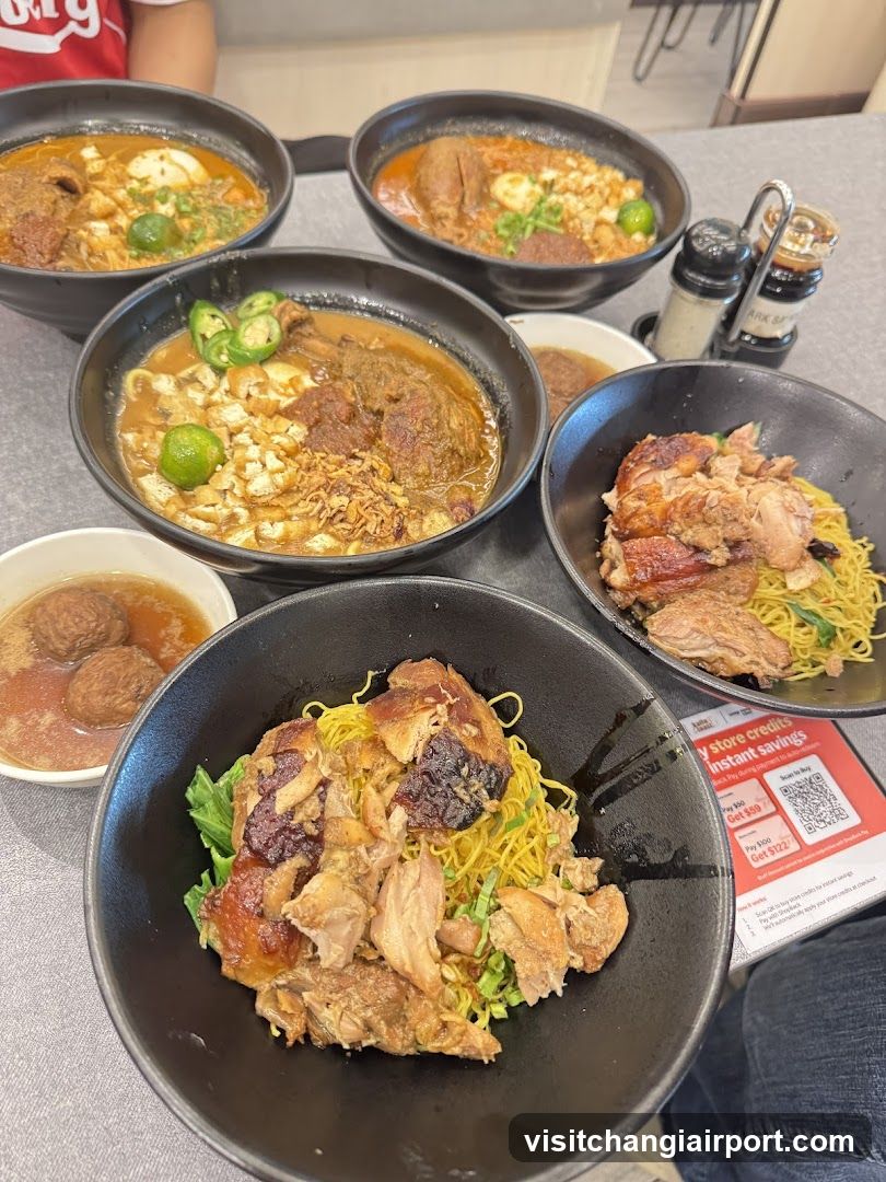 Noodle dishes with roasted chicken and curry