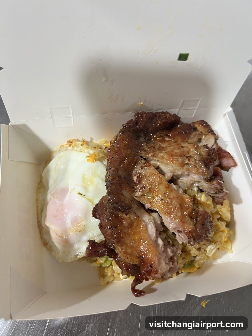 Takeout Box with Fried Rice, Pork, and Egg