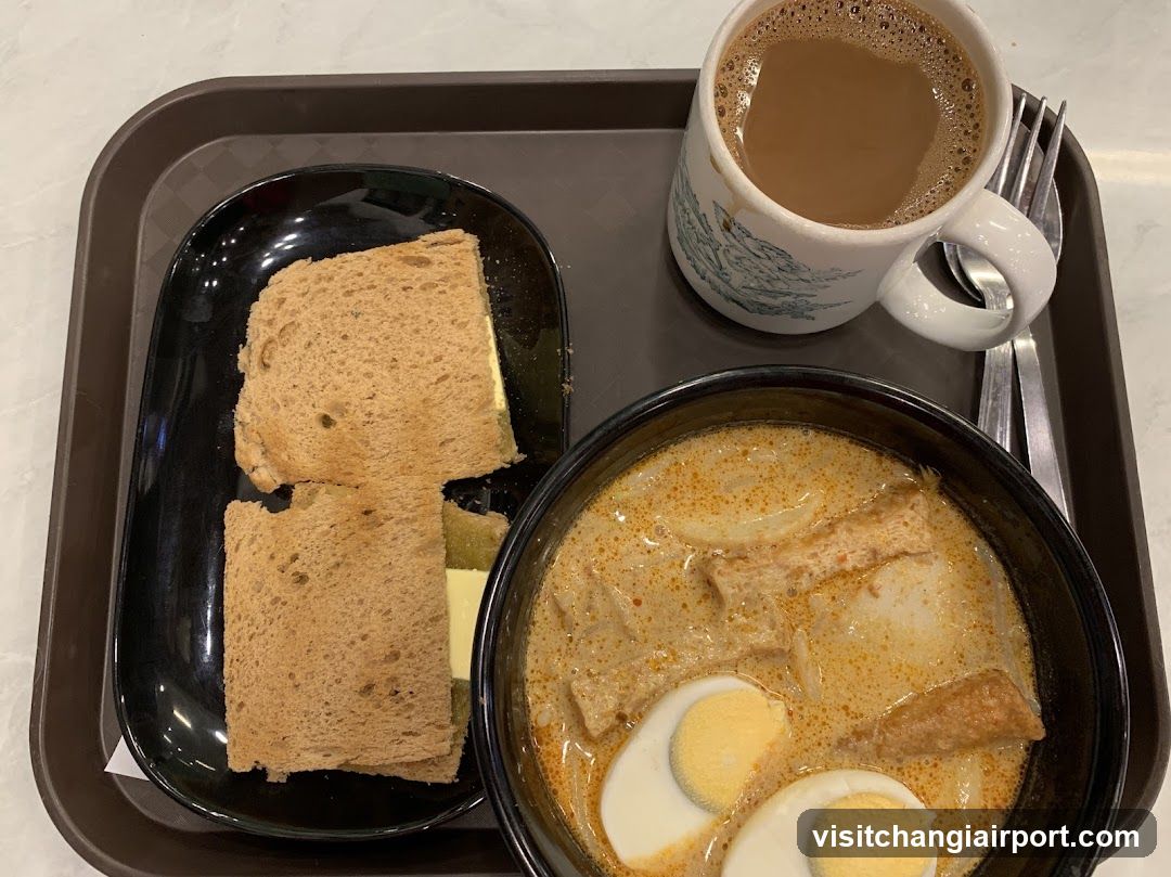 Lunch Tray with Curry Laksa and Toast