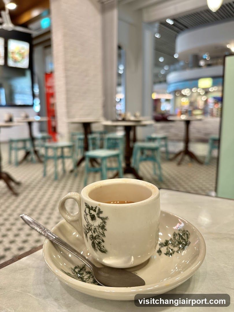 Cup of tea in a cafe interior