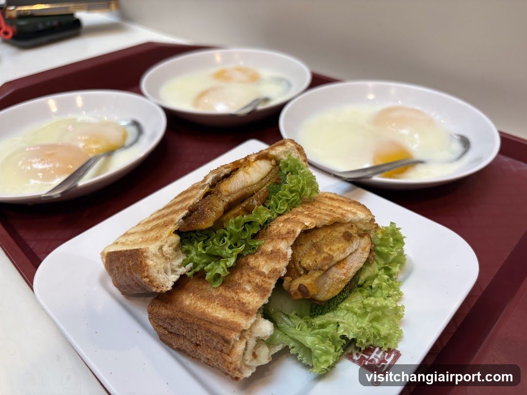 Breakfast Tray with Fried Eggs and Toasted Sandwich