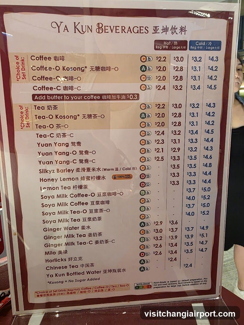 Ya Kun Beverages Menu