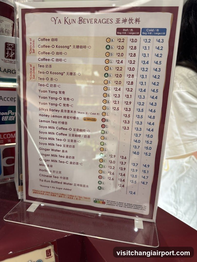 Ya Kun Beverages Menu