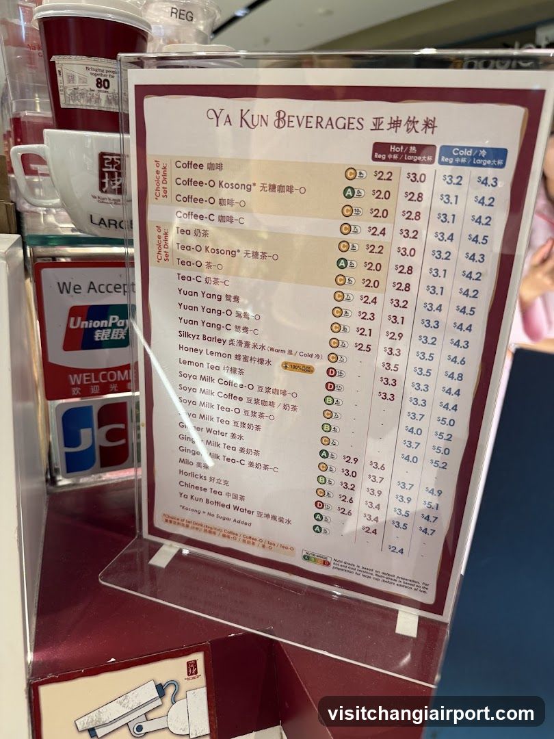Ya Kun Beverages Menu