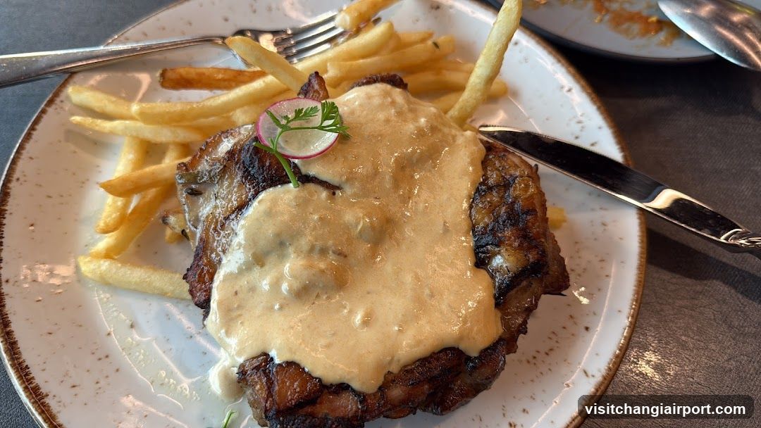 Grilled Steak with Sauce and Fries