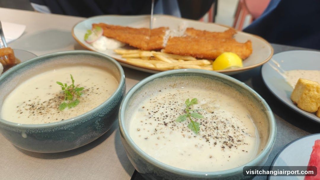 Fish and Chips with Cream Soup