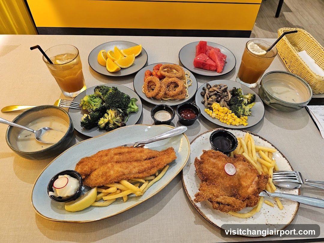 Breakfast Spread with Fried Fish and Chicken
