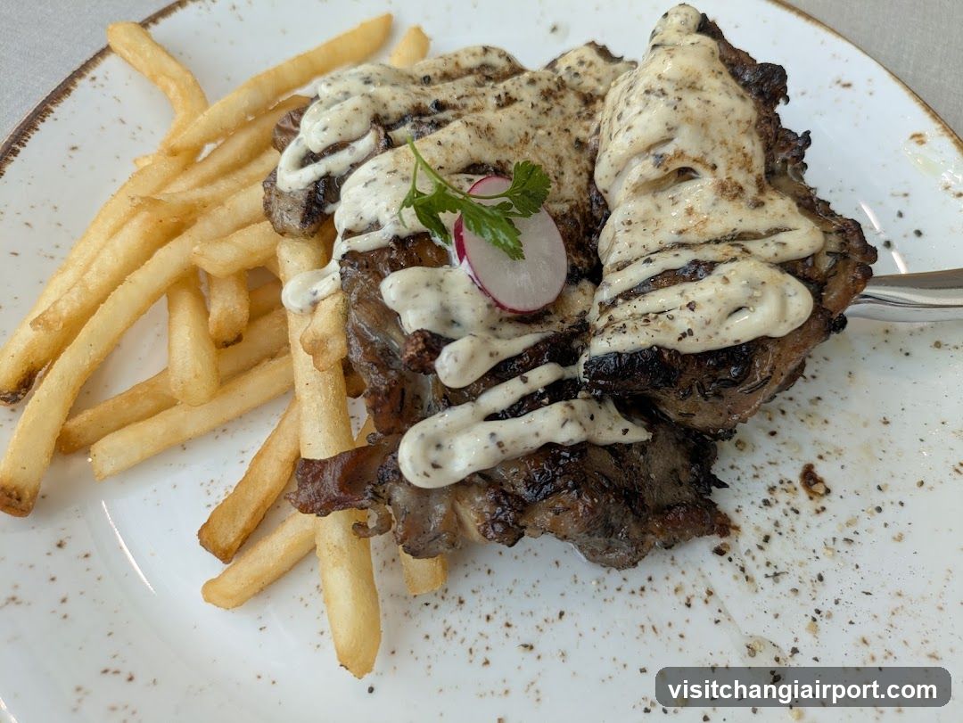 Grilled Steak with Fries and Sauce