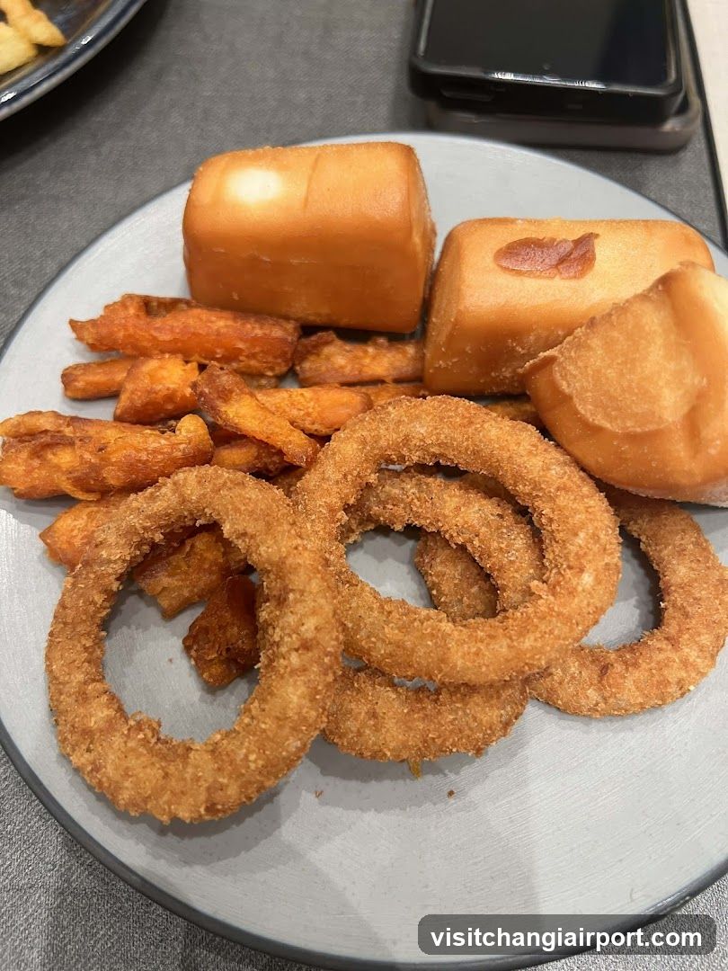 Fried Food Plate with Onions Rings and Buns