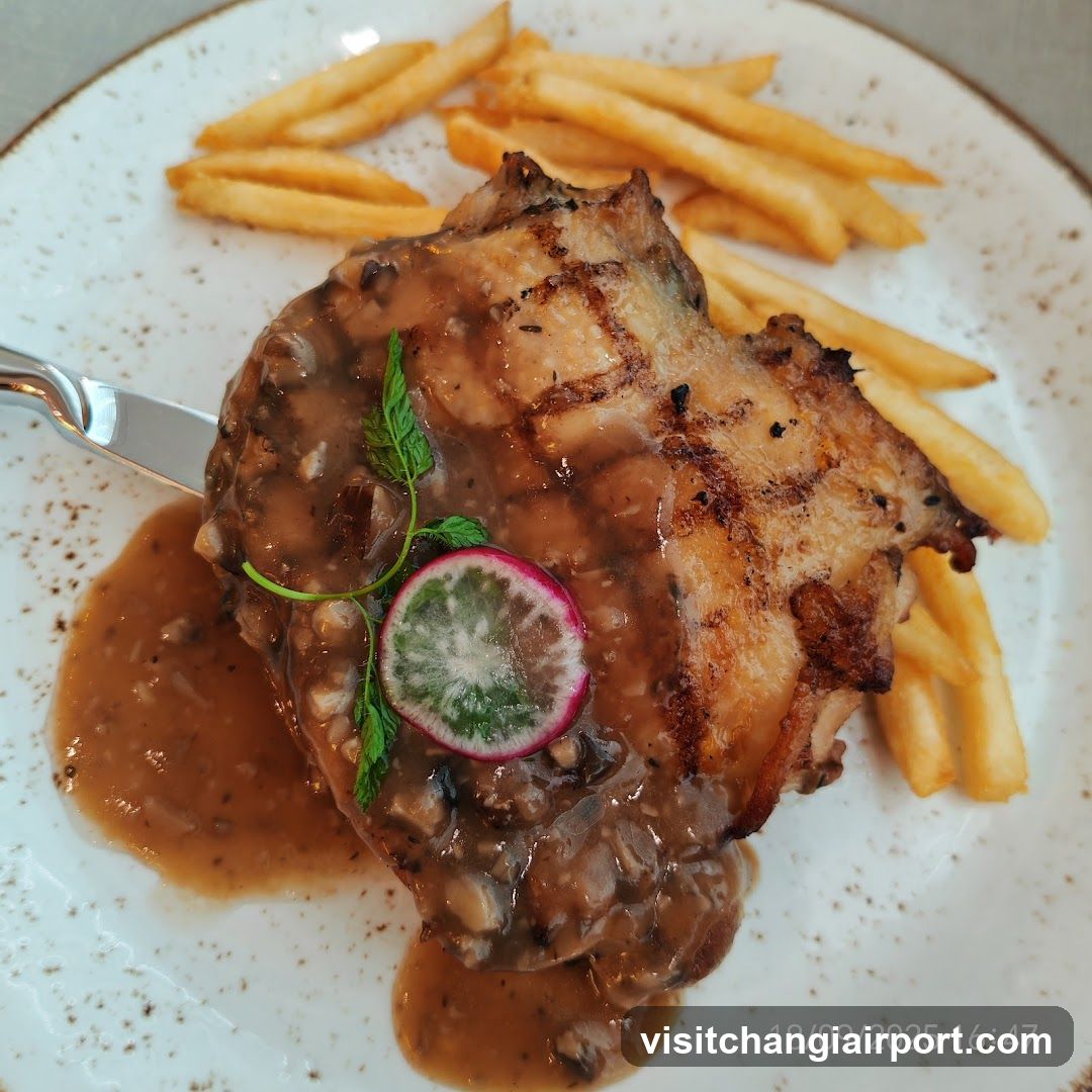 Grilled Chicken with Mushroom Sauce and Fries