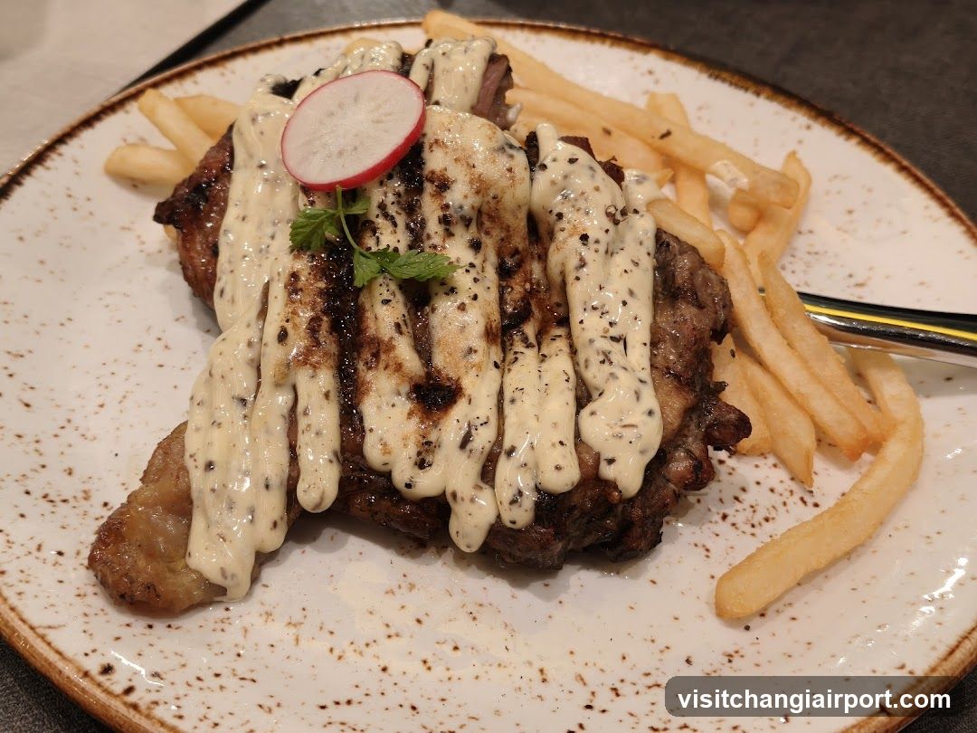 Grilled Steak with Fries and Sauce