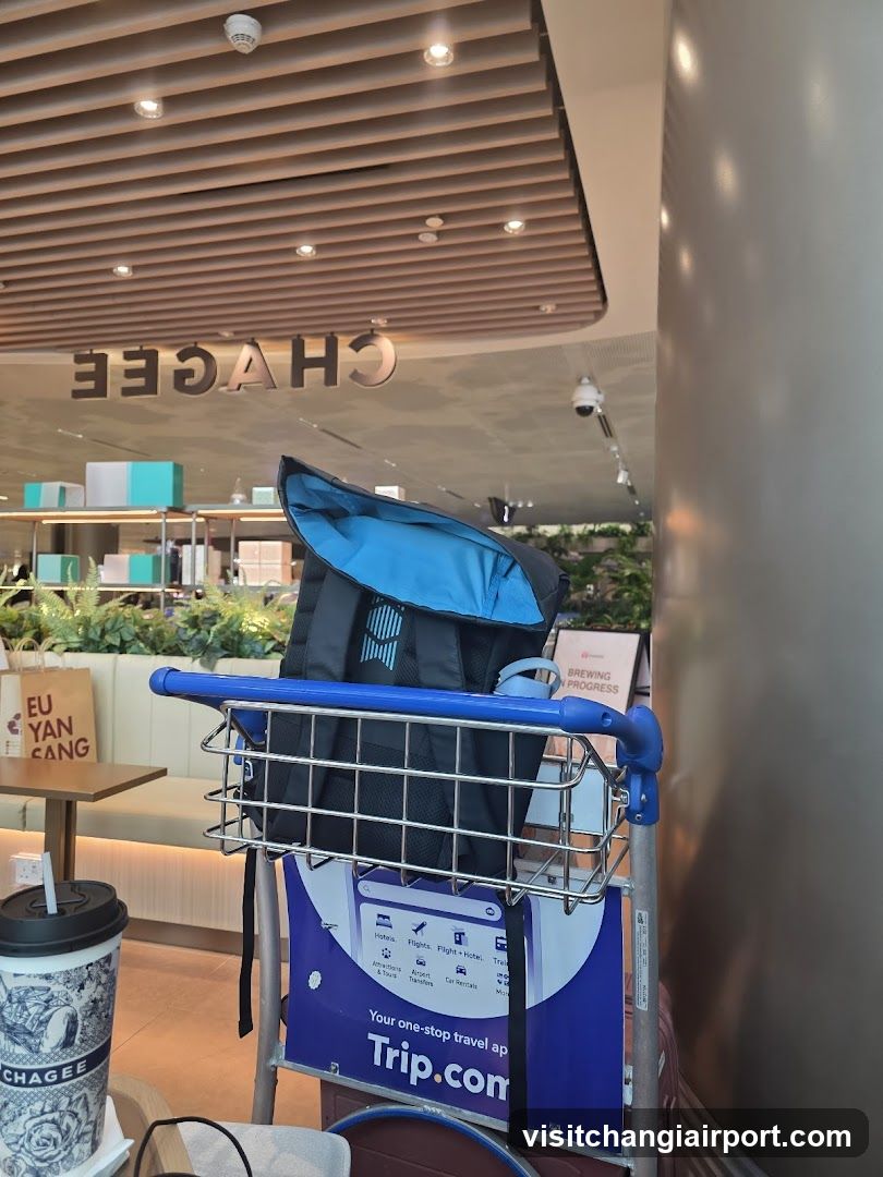 Shopping Cart with Backpack in Store Interior