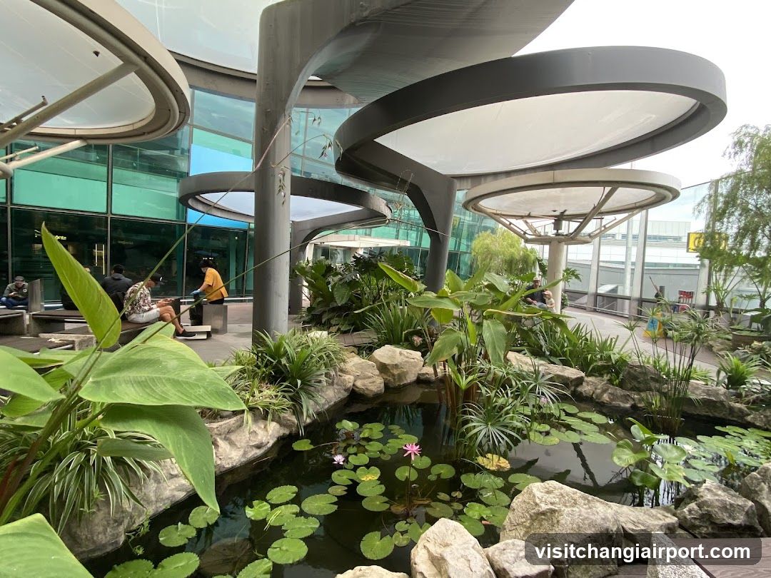 Garden Oasis with Pond and Seating Area
