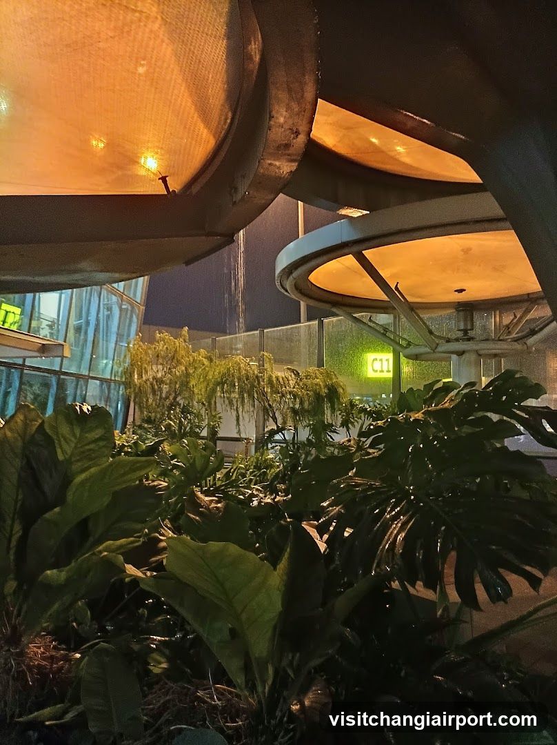 Nighttime Garden View with Overhead Lighting