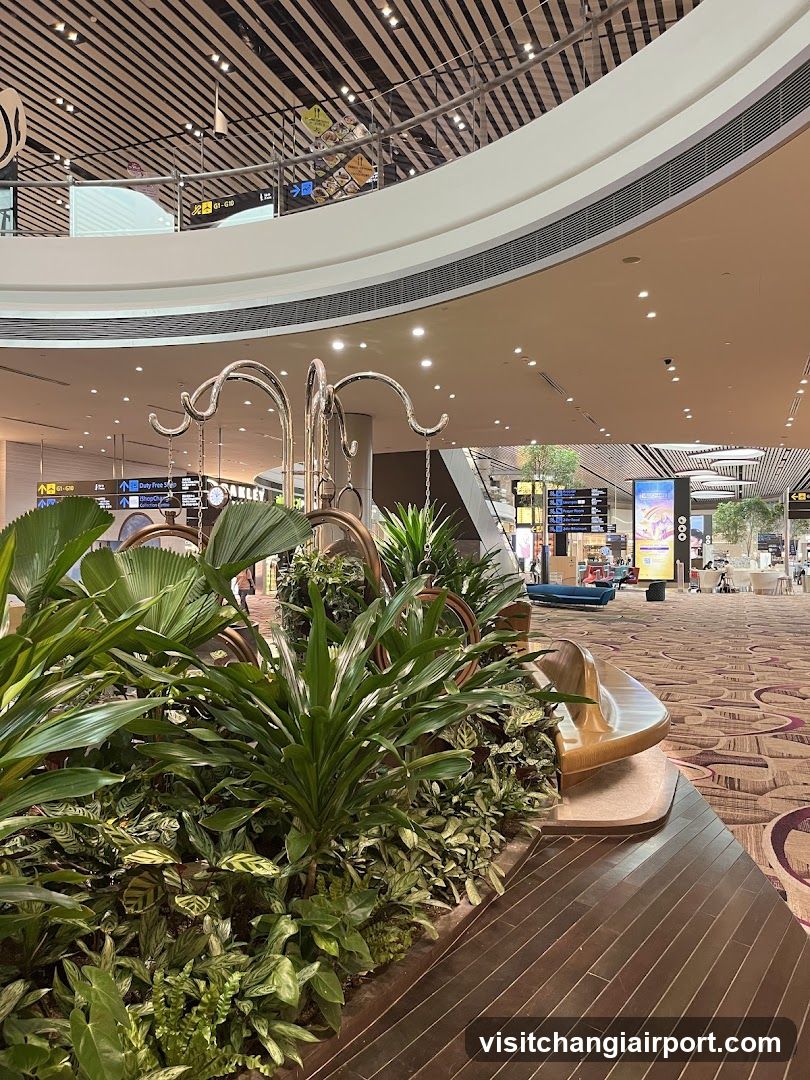 Airport Terminal Interior with Greenery and Seating Area