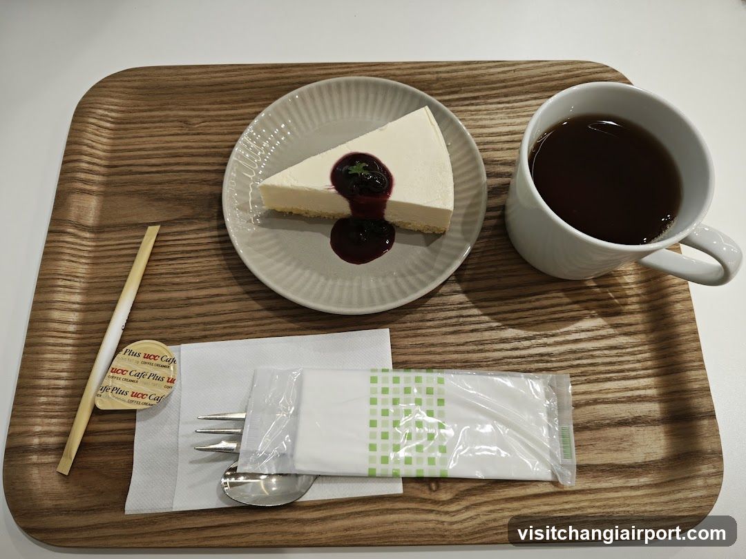 Cheesecake and Tea on Wooden Tray