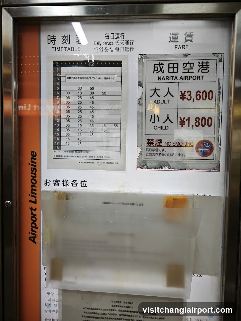 Airport Limousine Bus Schedule and Fare Board