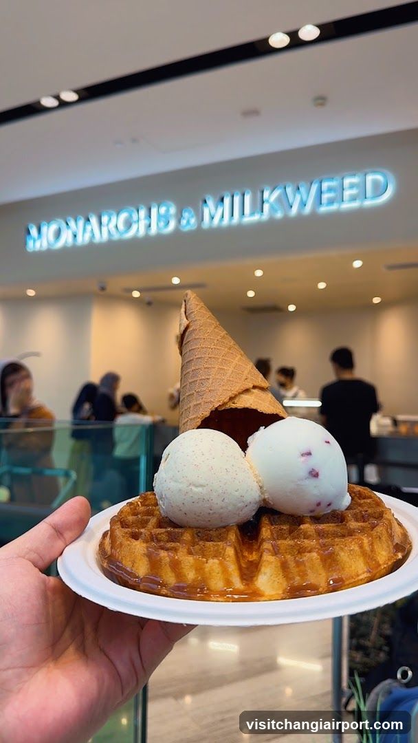 Waffle with Ice Cream at Monarchs & Milkweed