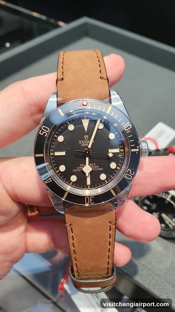 Tudor Black Bay watch on brown leather strap