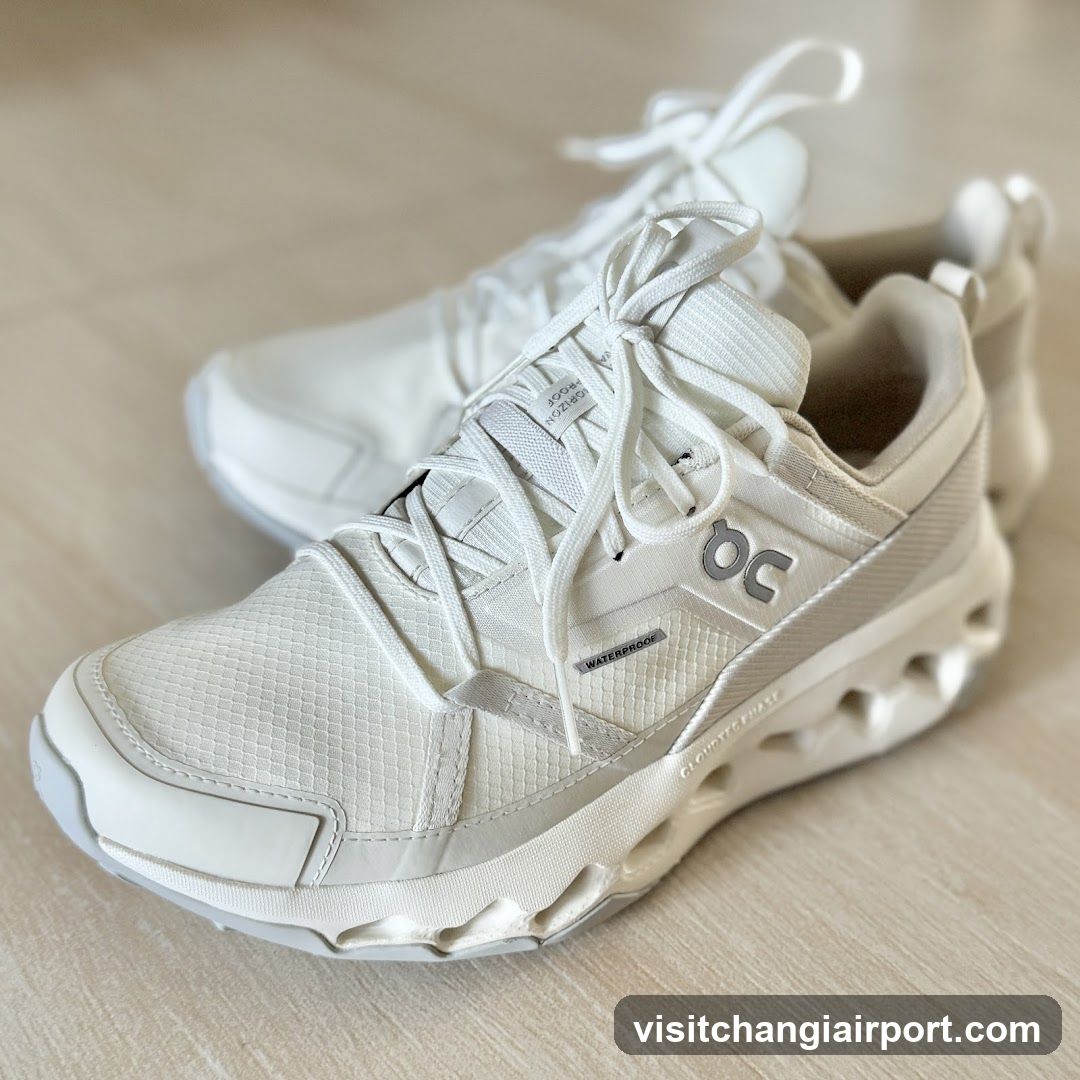 White OCN shoes on wooden floor