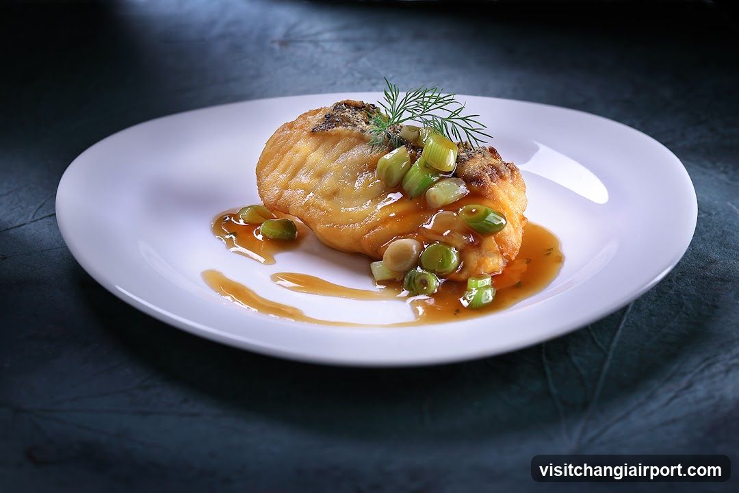 Stuffed Fish with Sauce and Garnish