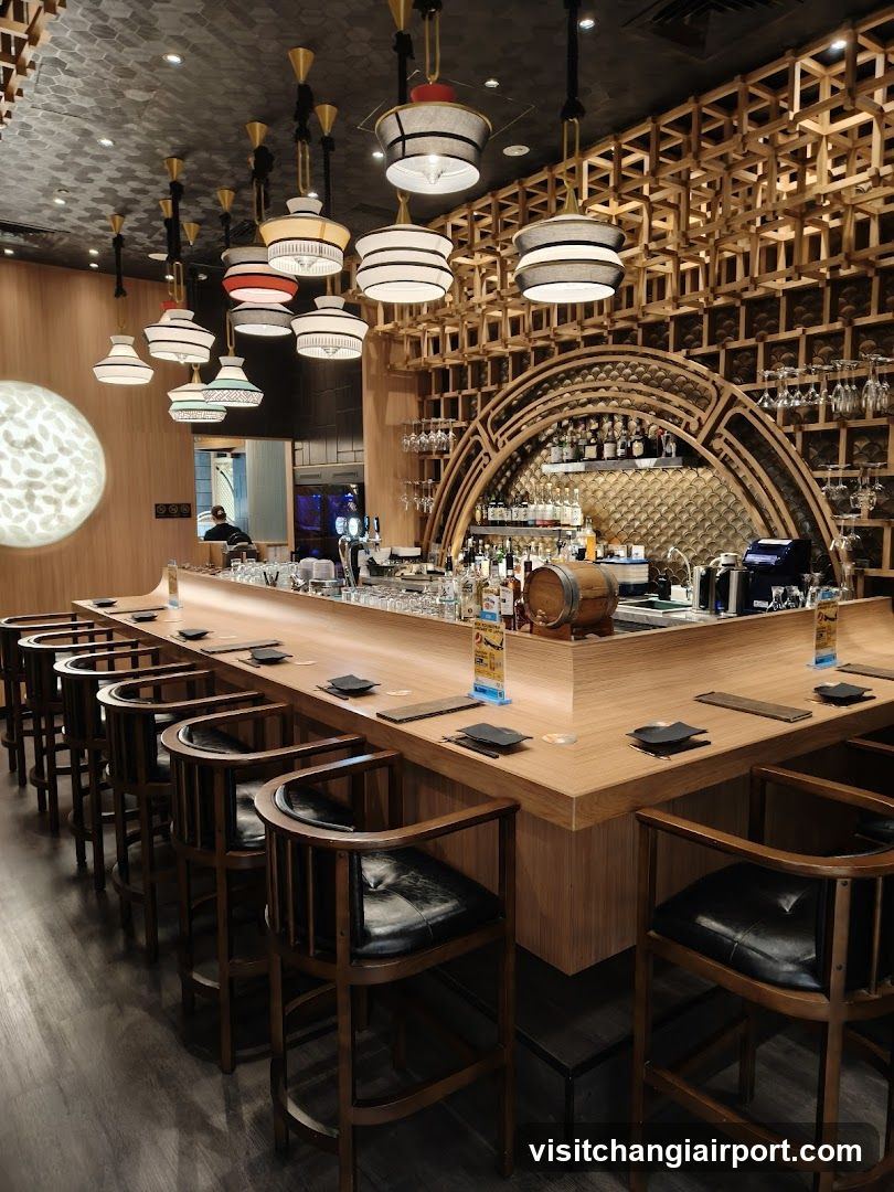 Bar Interior with Wooden Design and Hanging Lights