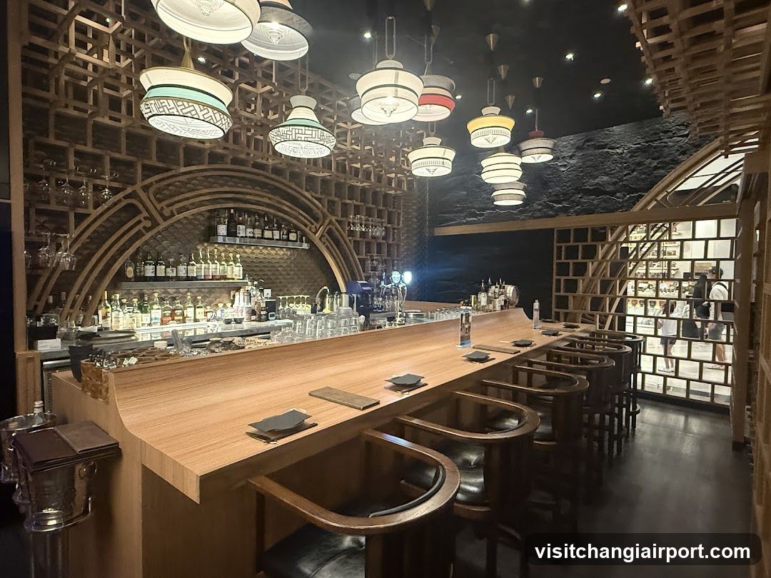 Bar Interior with Wooden Design and Hanging Lights