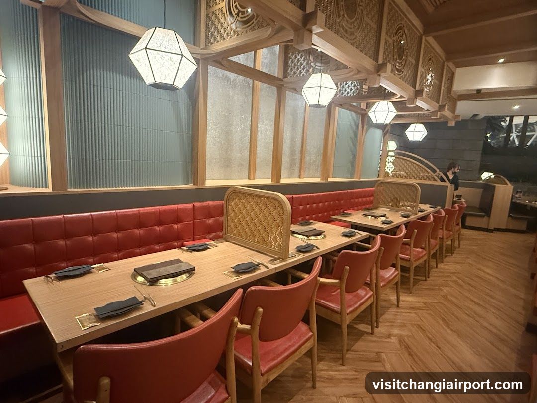 Restaurant Interior with Red Booth Seating