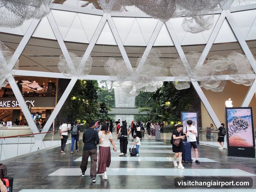 Shopping Mall Interior with Hanging Decorations