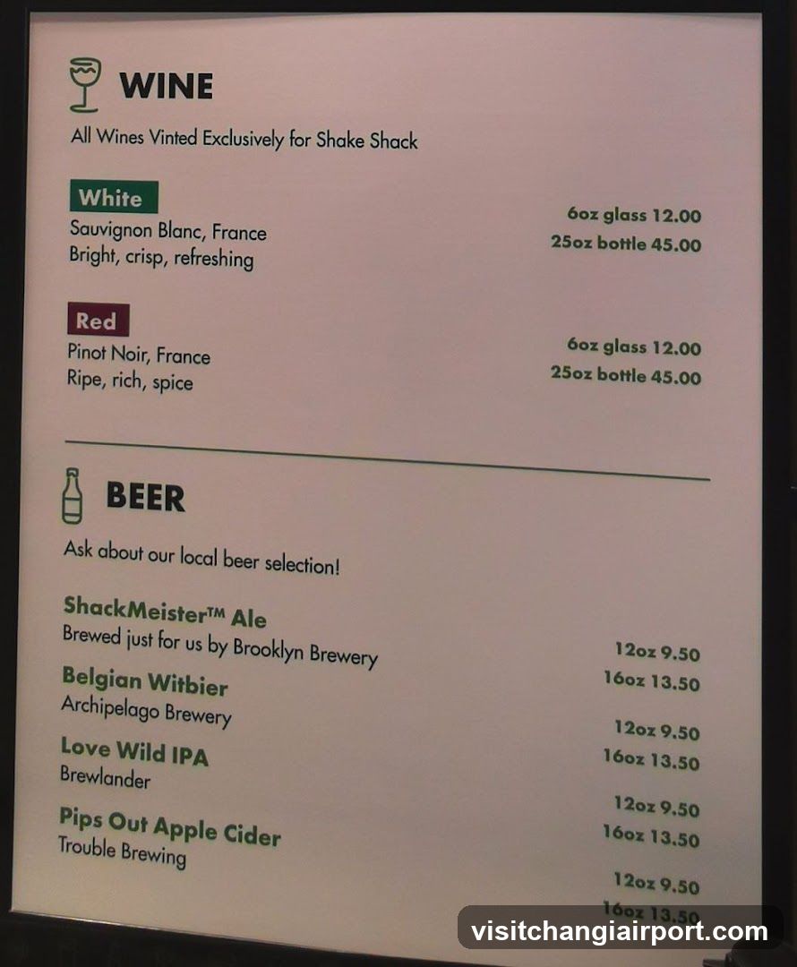 Shake Shack Wine and Beer Menu
