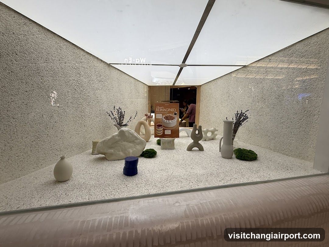 Interior display with ceramic objects and product box
