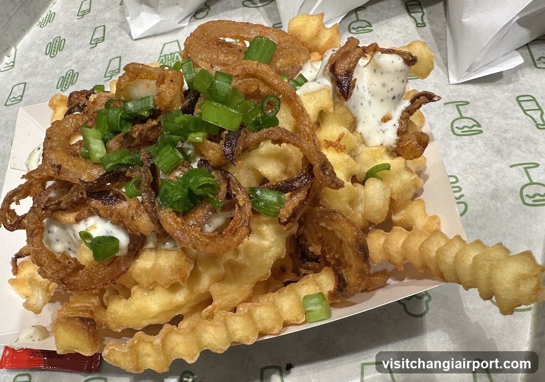 Loaded Fries with Onion Rings and Green Onions