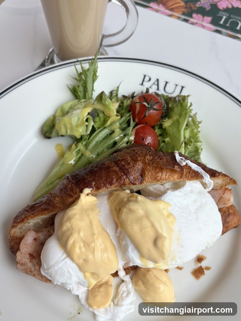 Croissant with Poached Eggs and Salad