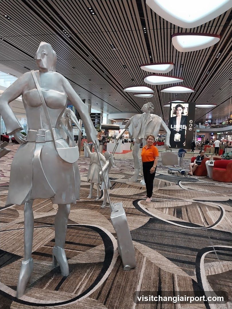 Airport Terminal Interior with Silver Sculptures