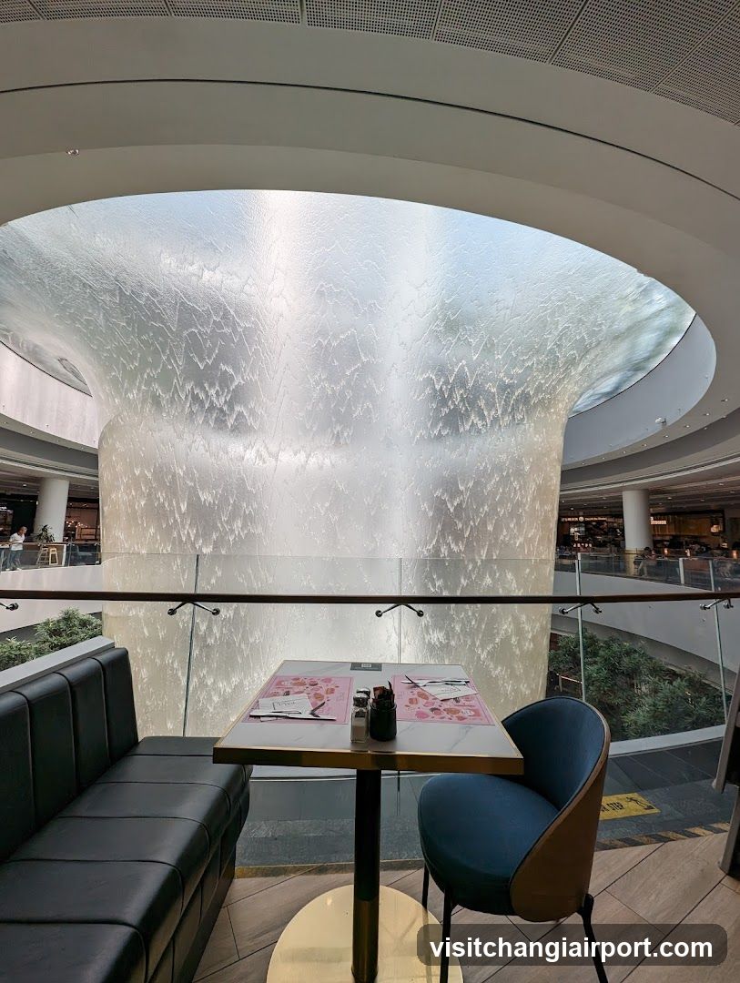 Interior seating area with waterfall feature