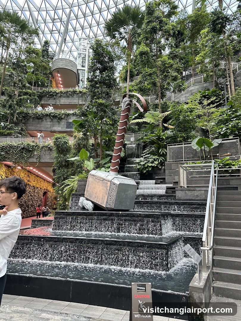 Thor's Hammer Sculpture in Waterfall Feature