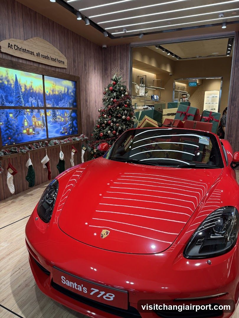 Christmas display with red Porsche 718