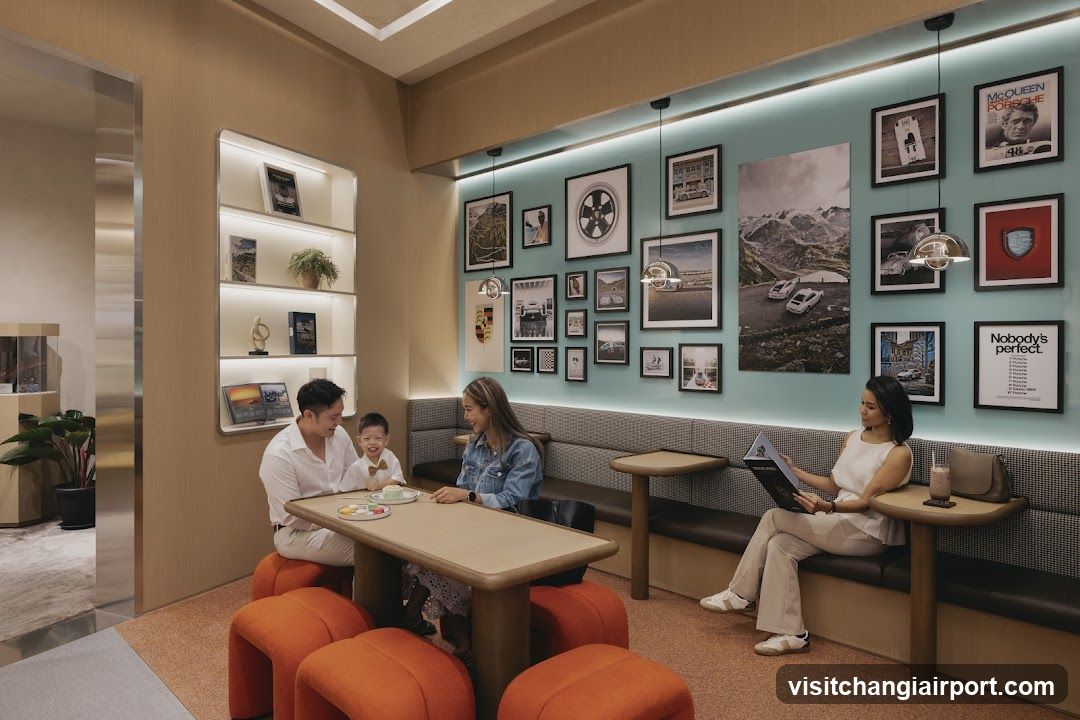 Interior Lounge with Family and Woman Reading