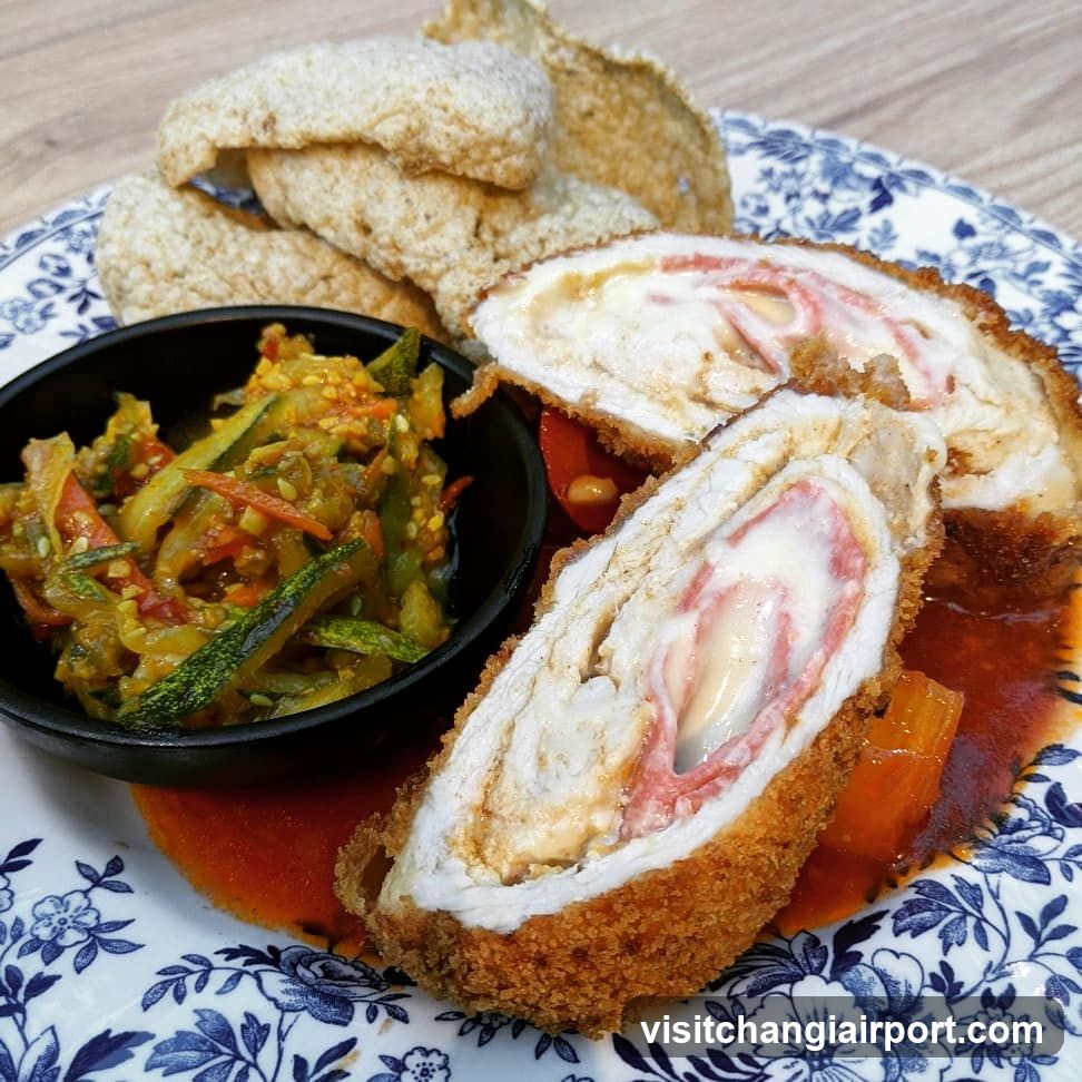 Chicken Cordon Bleu with Chips and Pickled Vegetables